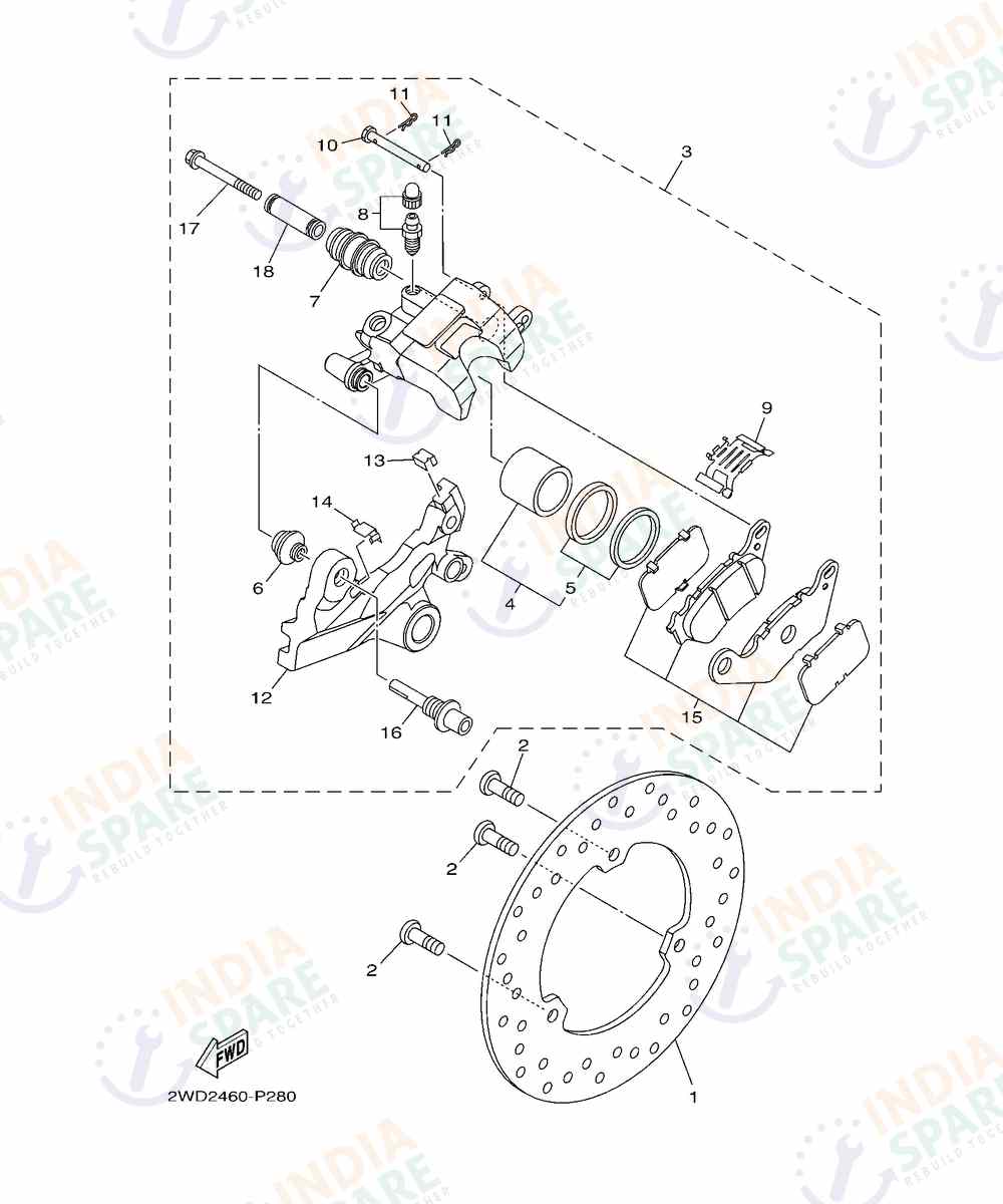 YAMAHA D772 MT 03 Series REAR BRAKE CALIPER